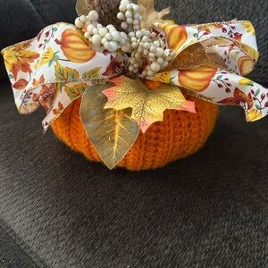 Handcrafted Orange Knit Pumpkin Decor